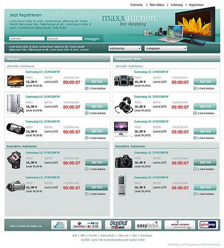 Webdesign zum Thema "Live Shopping-Auktion"