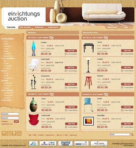 Webdesign zum Thema "Einrichtungs-Auktion"