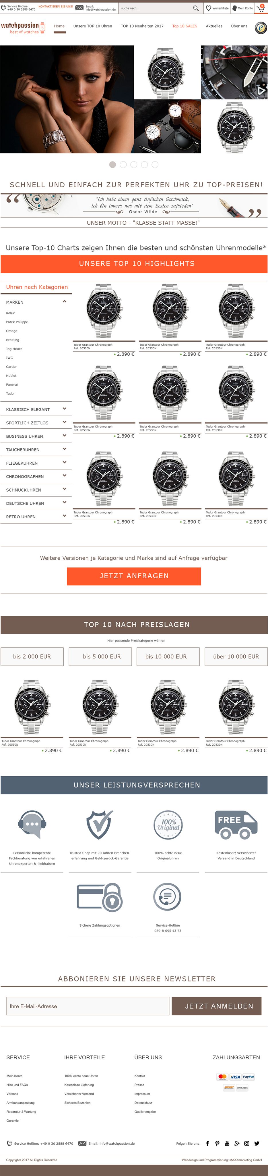 Webdesign zum Thema watchpassion